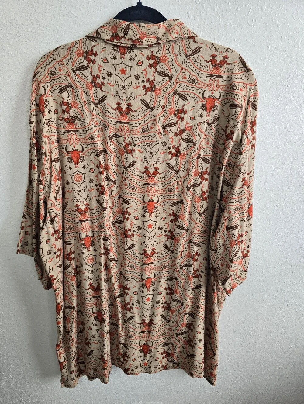 Wrangler Wild West Cowboy Print Pearl Snap Camp Shirt Tan NWT  XXL